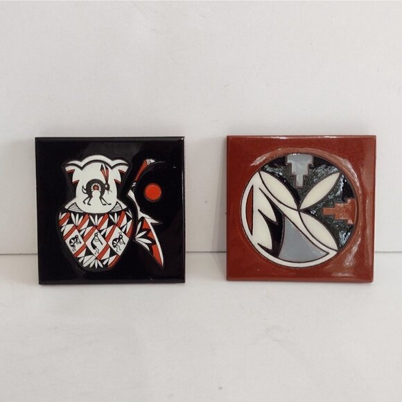 Vintage Set Of Cleo Teissedre 1992 Native American Tiles Kokopelli Abstract Art - Picture 1 of 7